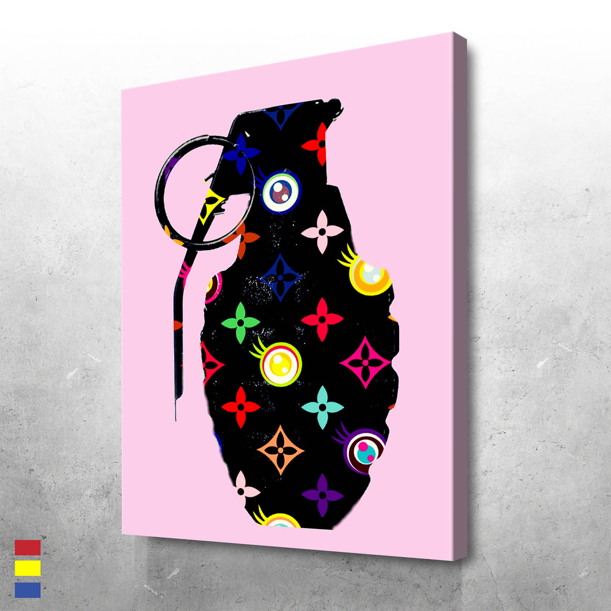 LV Flower Logo Black Canvas Wall Art by TJ