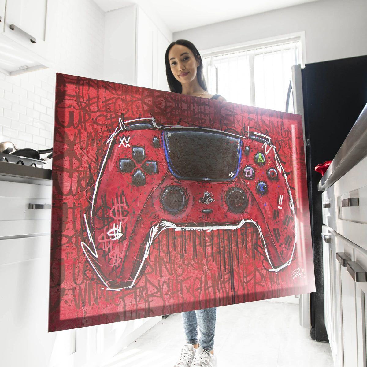 PS5 Red Remote Canvas Art by Brian Garcia